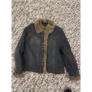 Rivet Ladies Denim Jacket Faux Fur Trim Lined‎ Warm Winter Size XL
